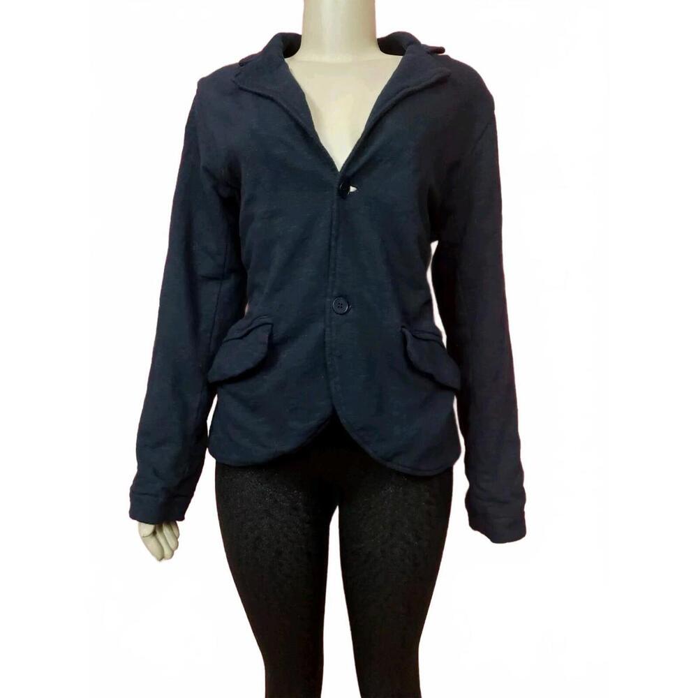 CP SHADES Navy Linen Blend Button Front Women's Jacket Blazer Sz S Lagenlook #C